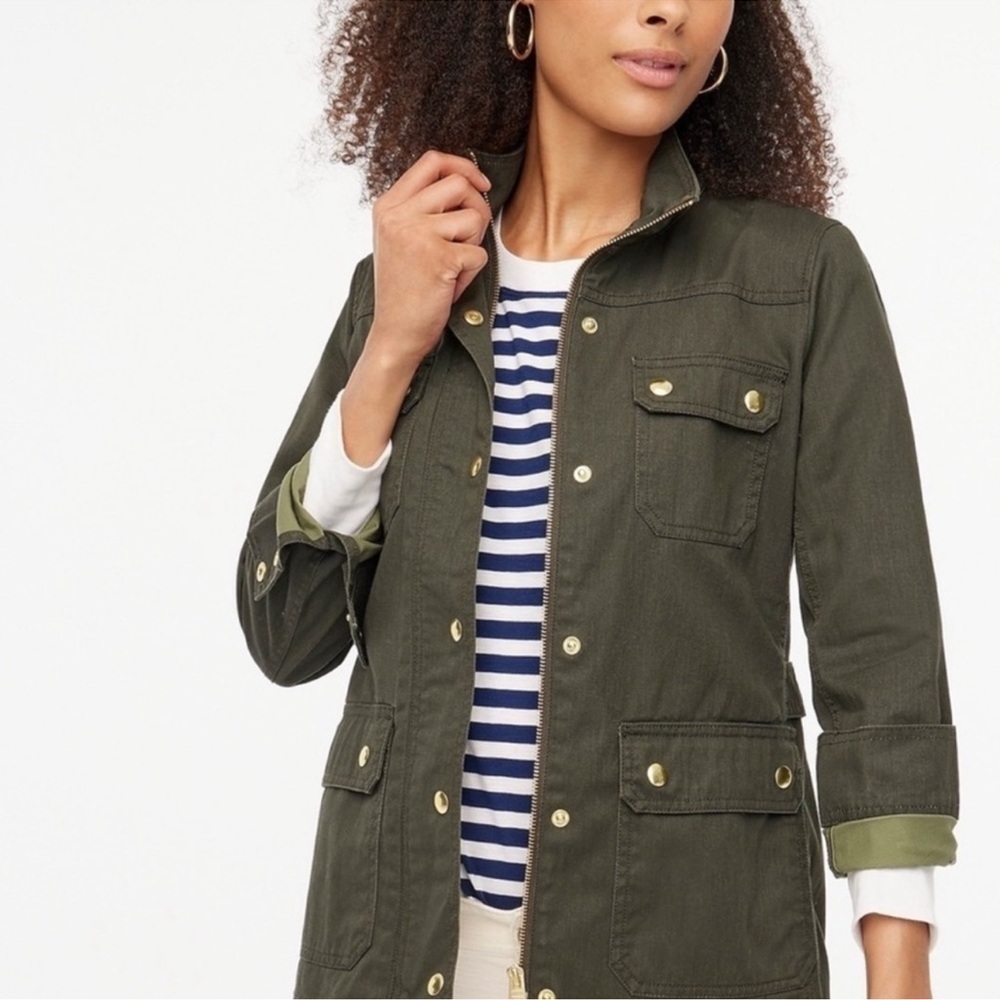 J. CREW Relaxed Fit Boyfriend Field Military Jacket Olive Green Size XXS Petite